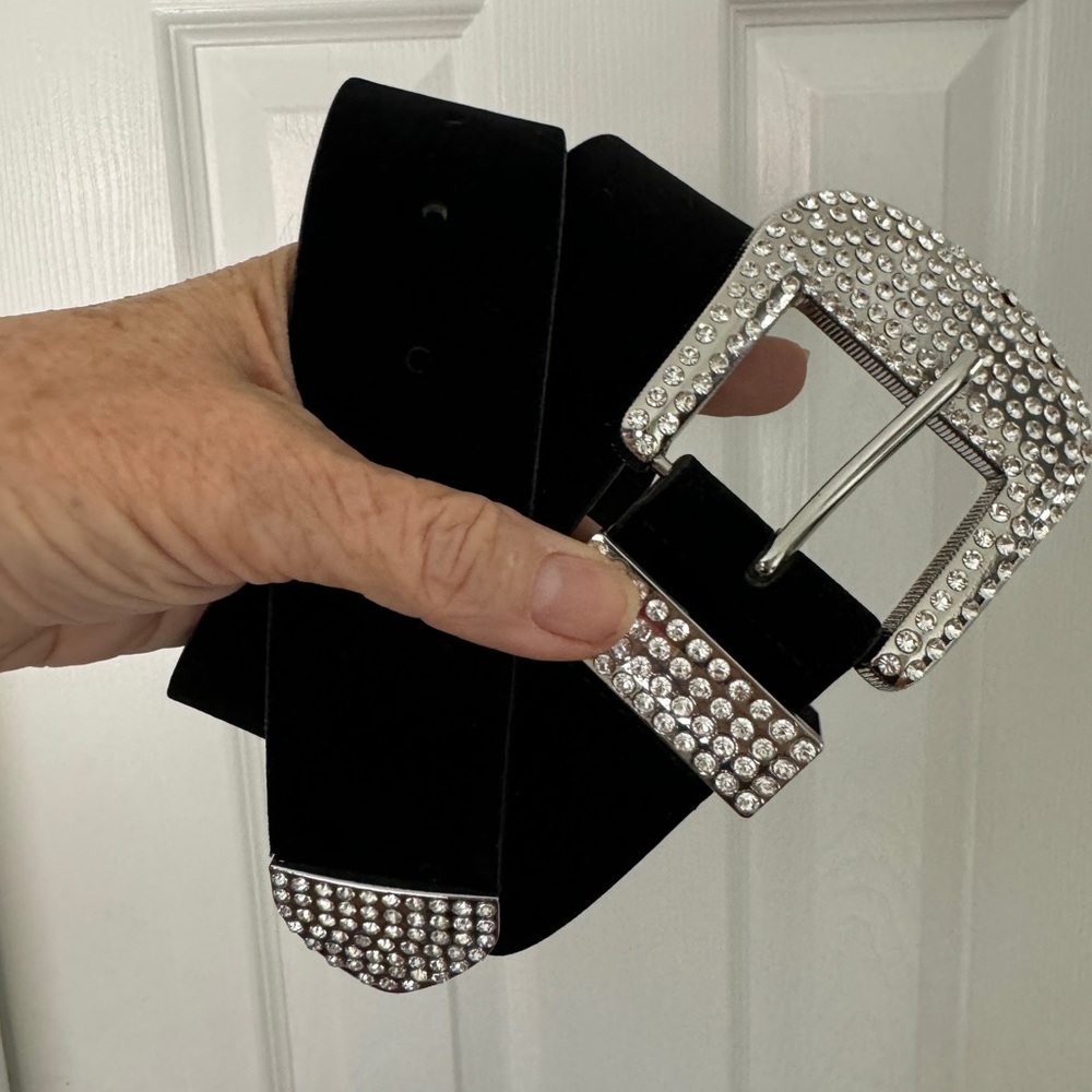 Zara western velvet belt with rhinestone buckle